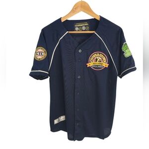 NWOT All Star Cooperstown Baseball Jersey Green Monster Patch Blue Size Medium